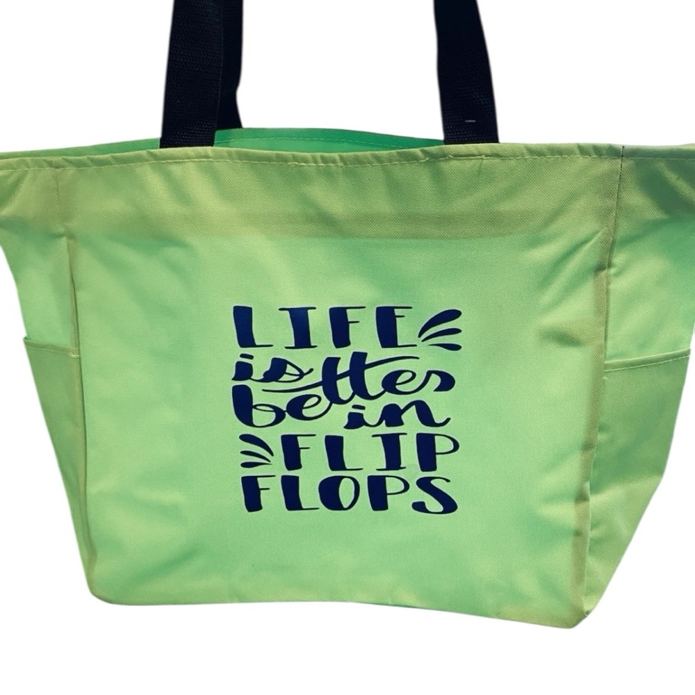 Port Authority fluorescent Green Tote with Flip Flop Print